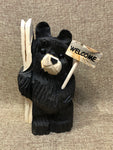 9" Black Ski Bear With Sign